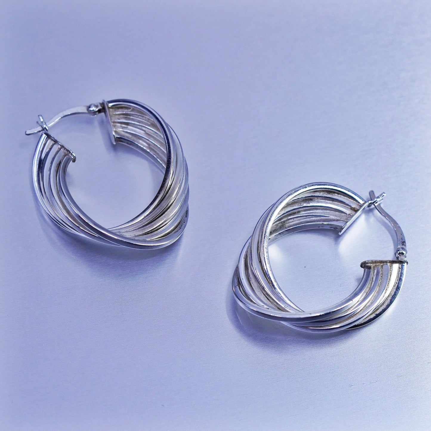 1.25”, vintage Sterling silver handmade earrings, 925 twisted hoops