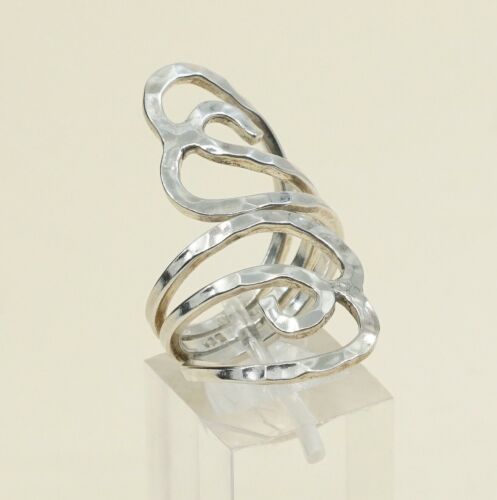 Size 7.25, Vtg Sterling Silver Handmade Ring, 925 Silver Hammered Band W/ Whirl