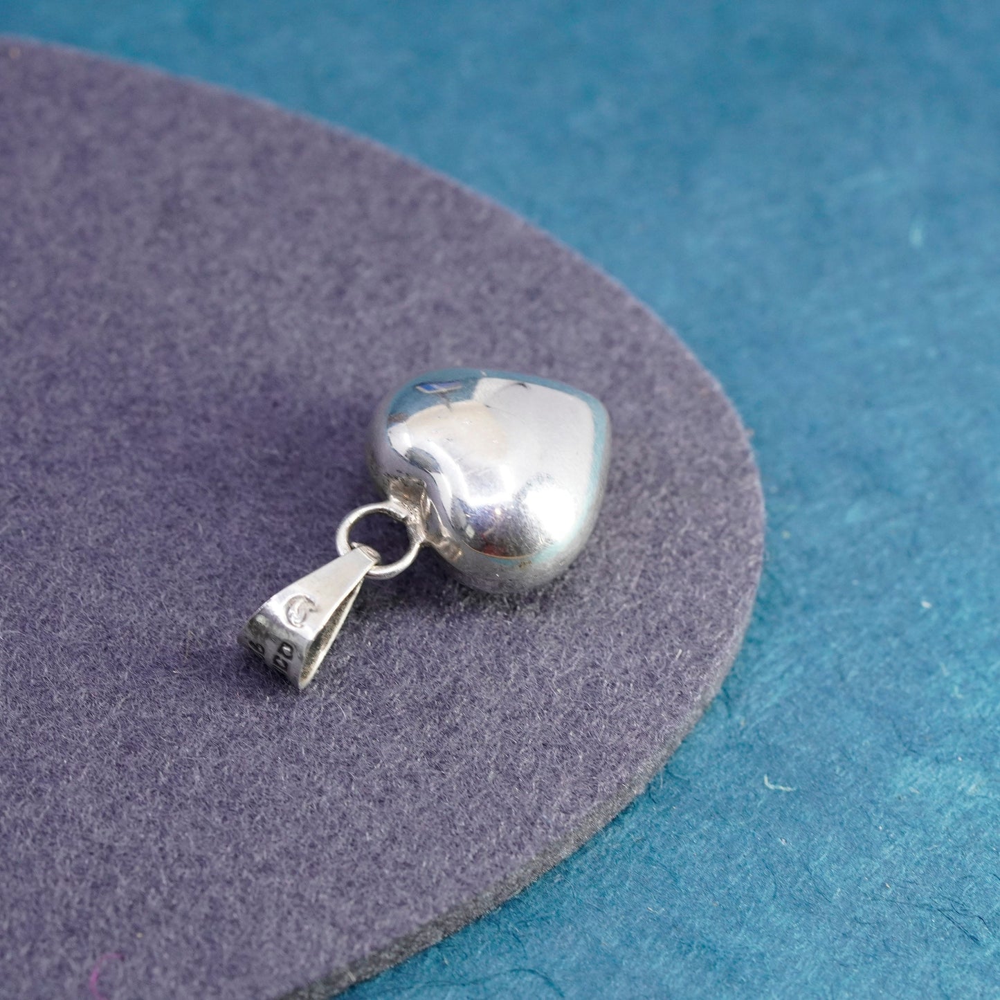 Vintage Sterling silver handmade pendant, puffy 925 harmony bell chime heart