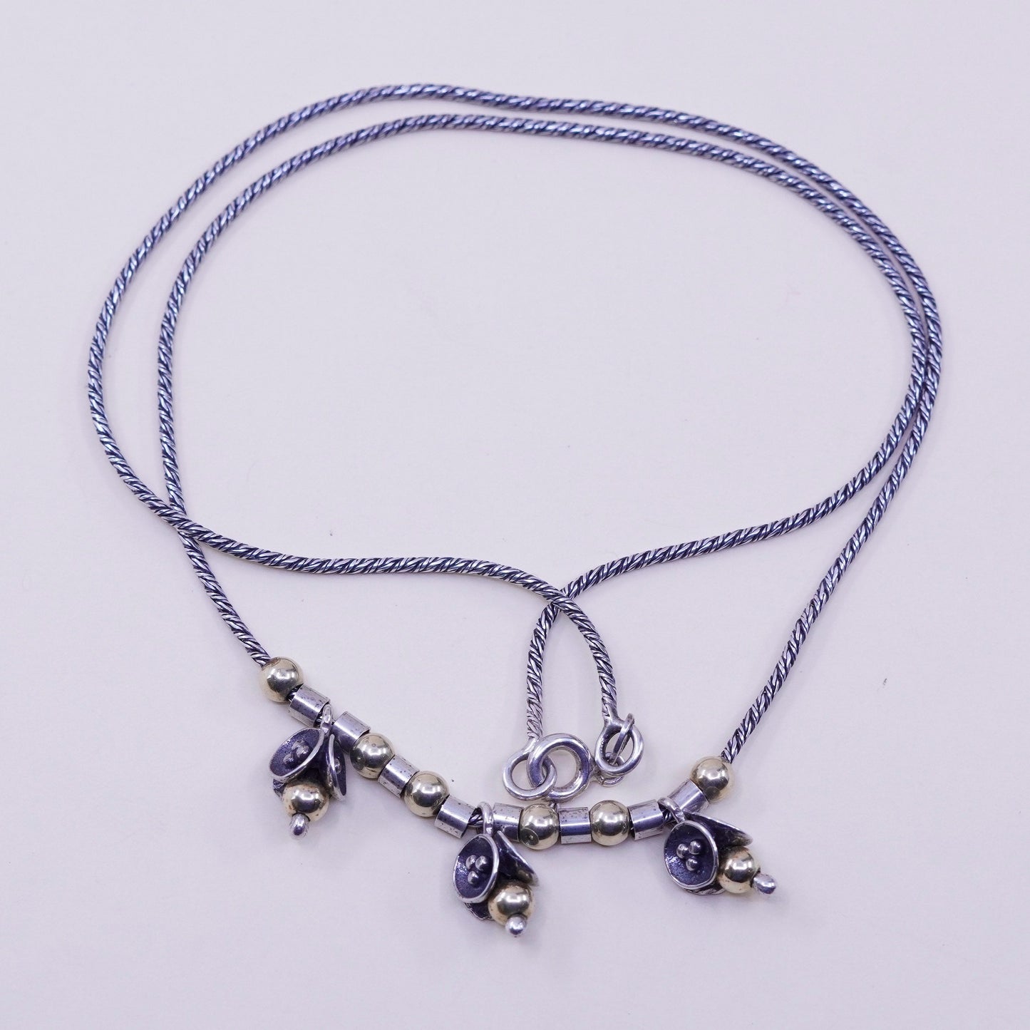 18”, vtg Italy Sterling 925 Silver snake chain necklace 14k Yellow Gold beads