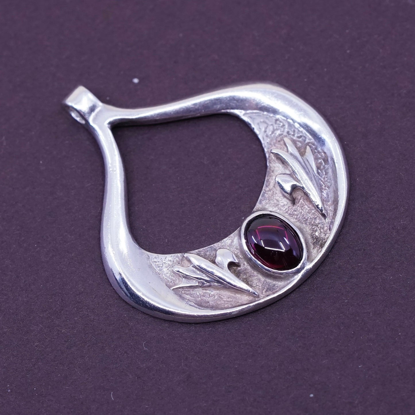 Vintage Sterling silver handmade pendant, 925 teardrop with garnet