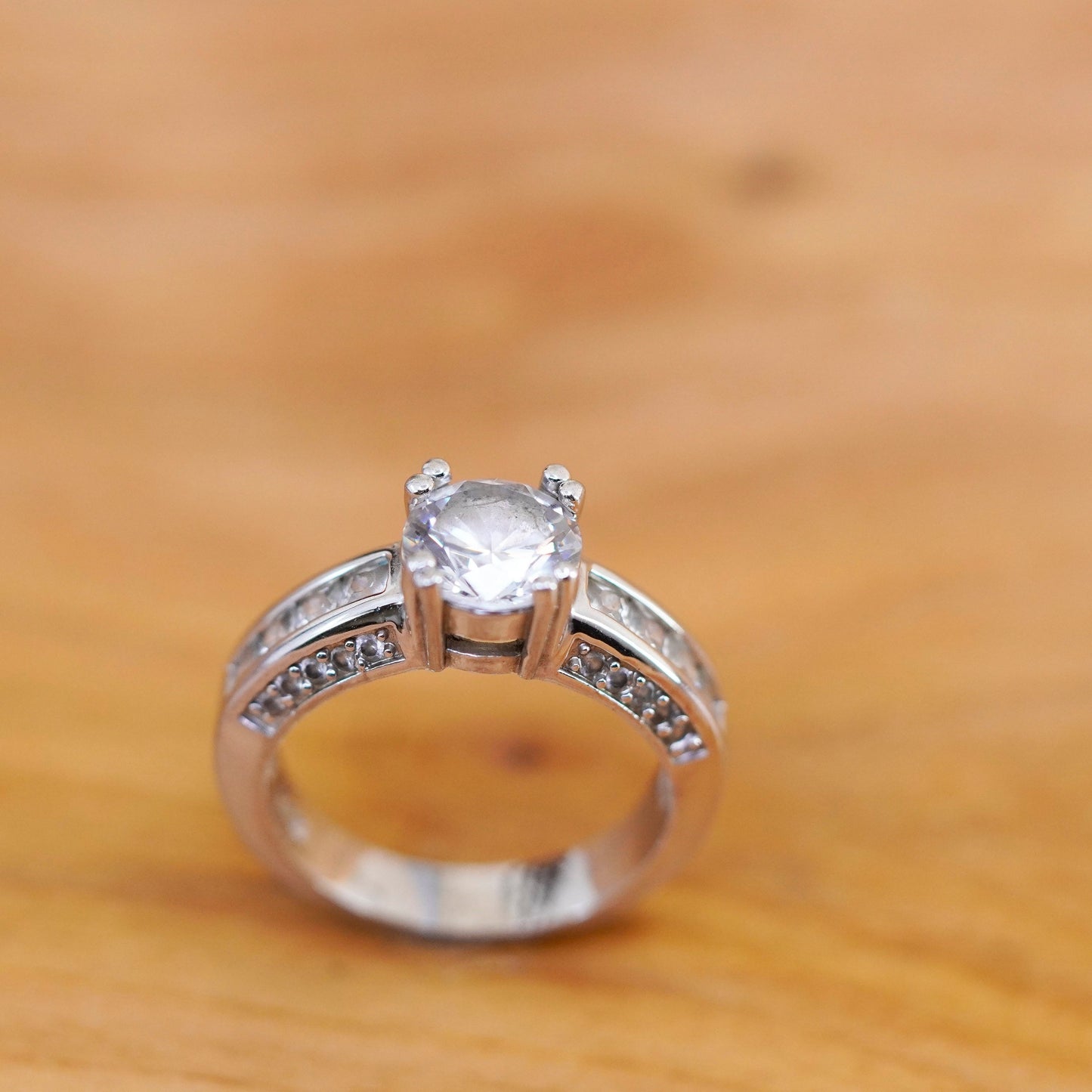 Size 8, vintage Sterling 925 silver engagement ring with crystal ring