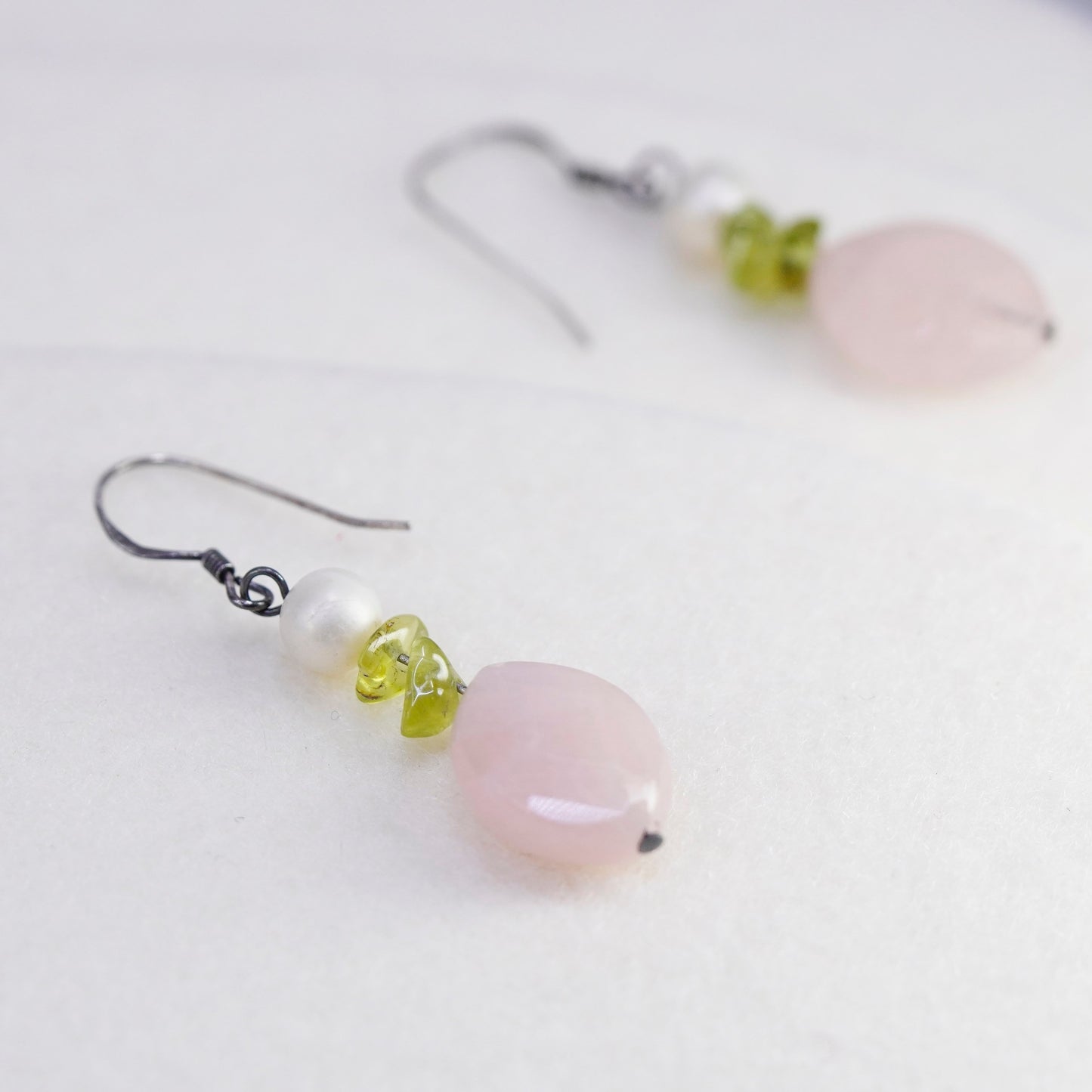 Vintage Sterling 925 silver handmade earrings with pink rose quartz