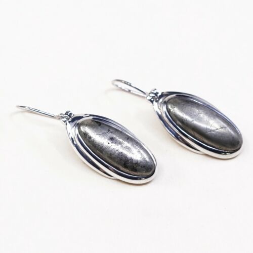 Handmade Antique Sterling Silver Earrings W Oval hematite, stamped 925 Barse