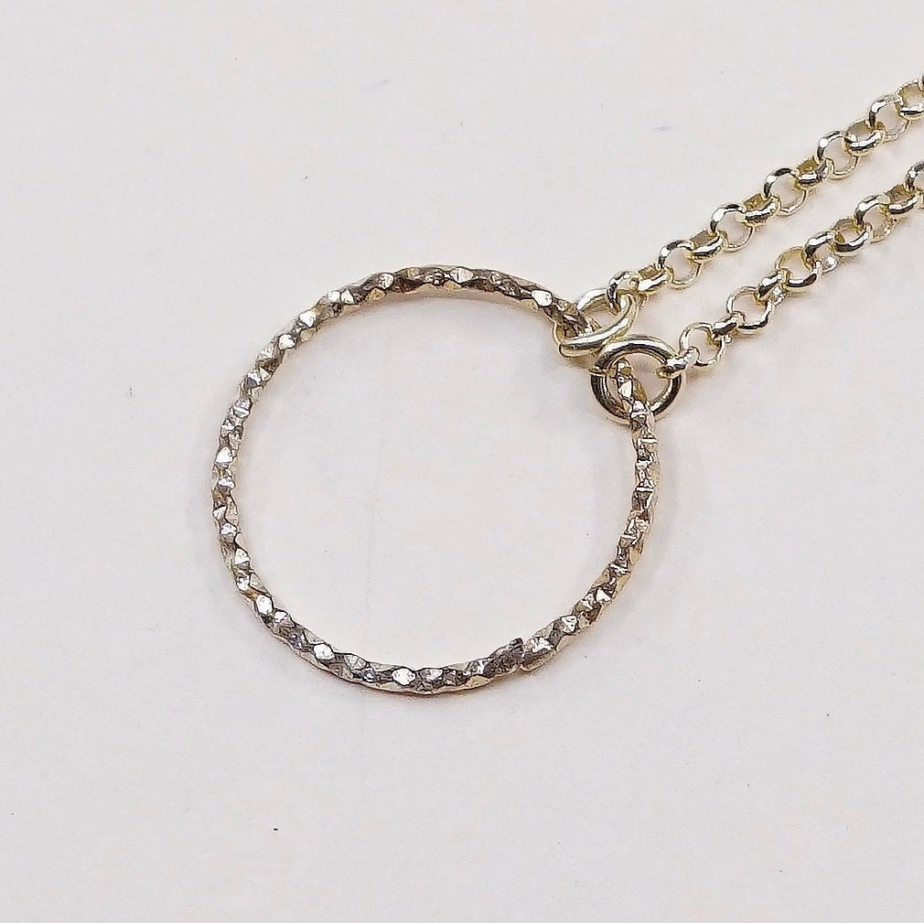 16"+2”, 1mm, gold sterling silver necklace, 925 circle chain w/ circle pendant