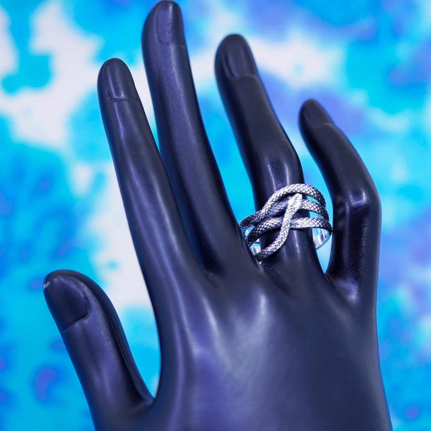 Size 10.75, vtg Sterling silver handmade entwined snake ring, modern 925 band