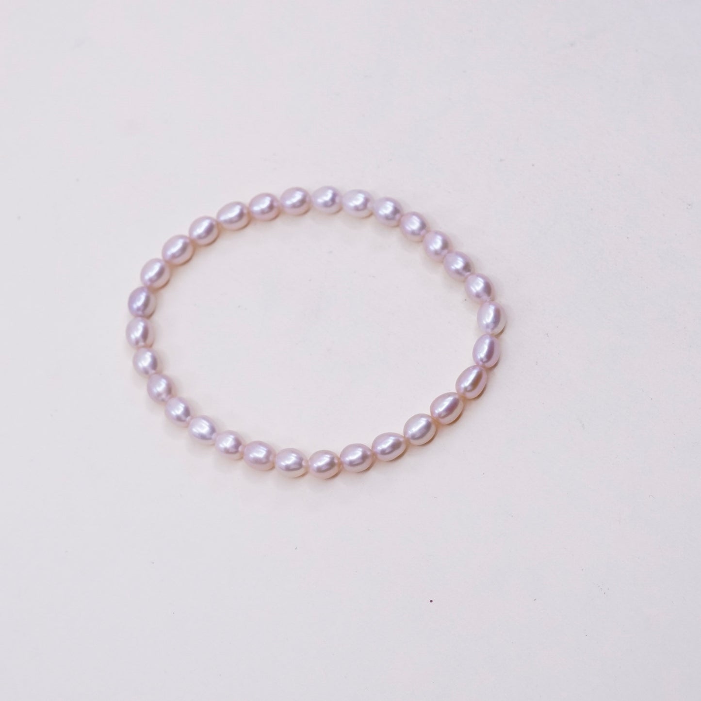 7”, Vintage handmade pink pearl bracelet with elastic band