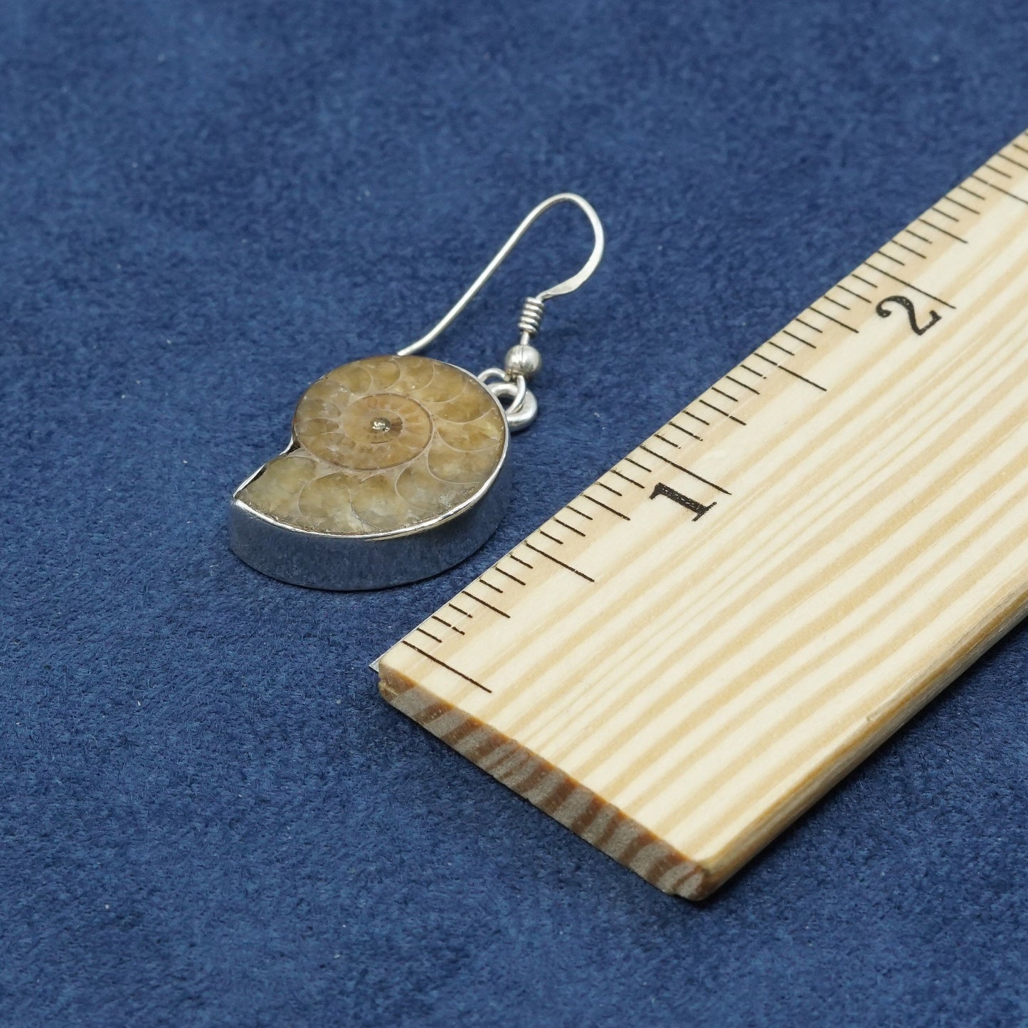 vtg SJ Sterling silver handmade earrings, 925 fossil shell drops