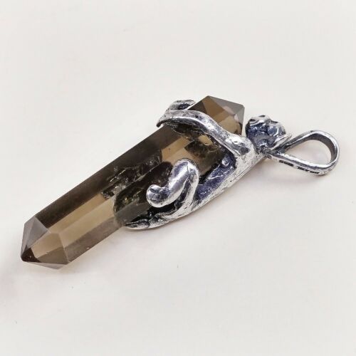 Vtg Brazil sterling 925 silver Handmade Keeper Of The Topaz Pendant W/ Monkey