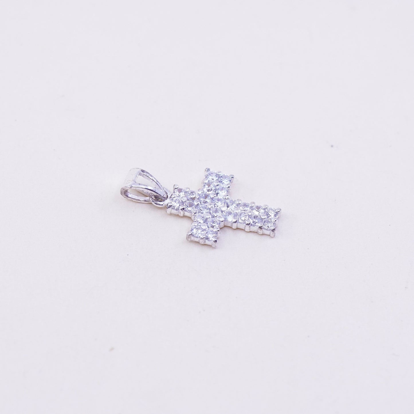 Vintage sterling silver pendant, 925 cross handmade pendant with Cz