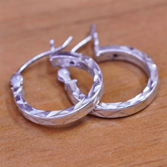 0.5”, vintage Sterling silver hoop earrings, textured 925 hoops