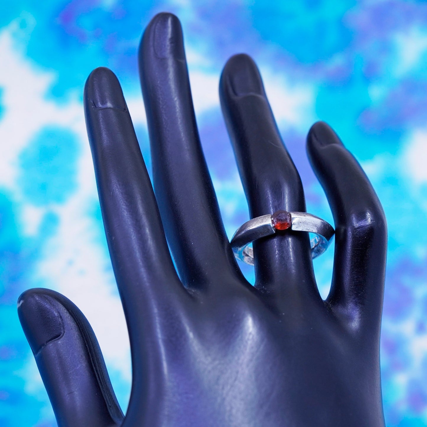 Size 7.25, vintage Sterling 925 silver handmade ring, 925 stackable band ruby