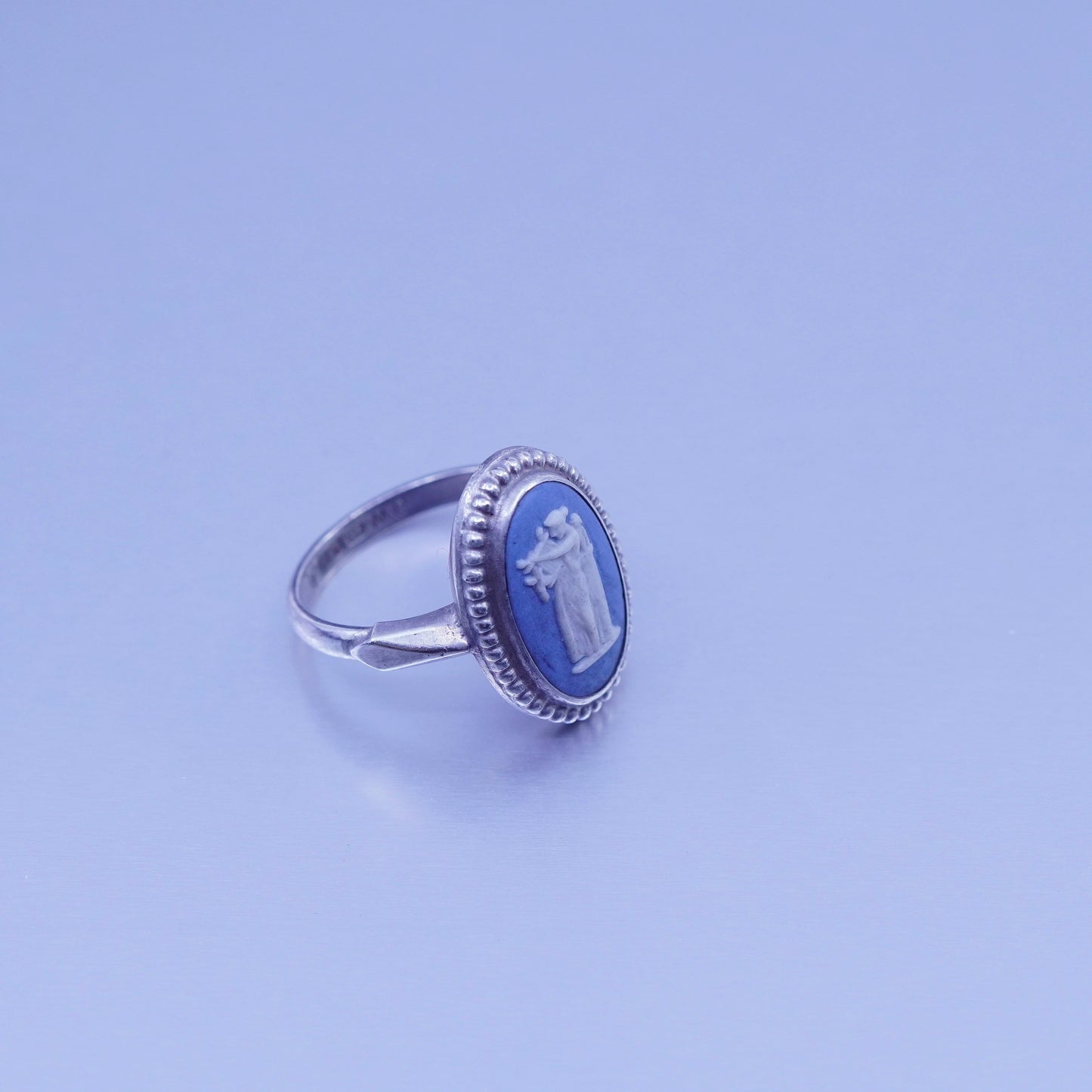 sz 6, Wedgwood England Sterling 925 silver handmade ring blue cameo jasper girl