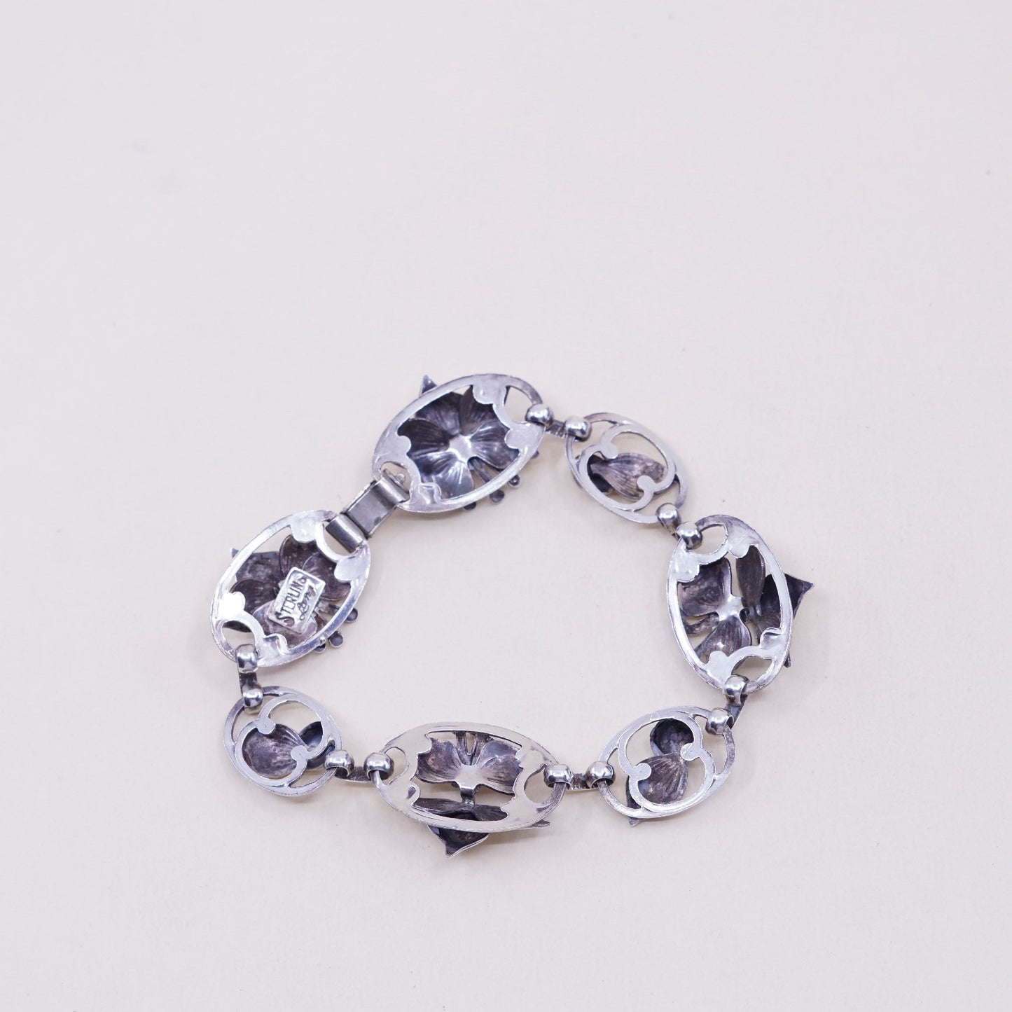 7”, Vintage Lang sterling silver bracelet, fine 925 flowers bracelet, jewelry