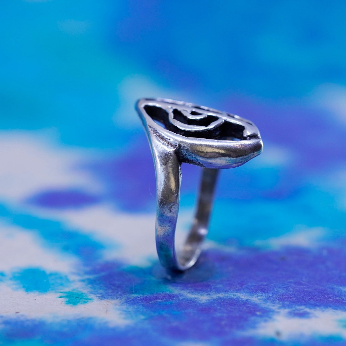 Size 5.25, vintage sterling silver handmade ring, 925 music note band