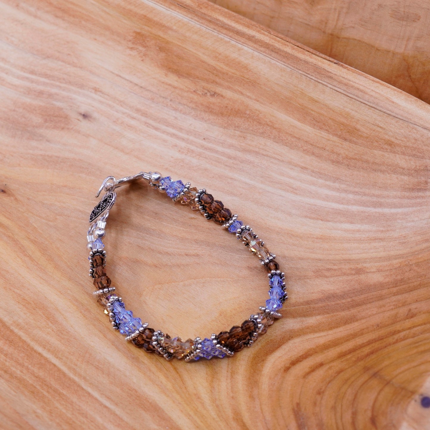 6.5”, Vintage Sterling silver handmade bracelet, 925 clasp with crystal details