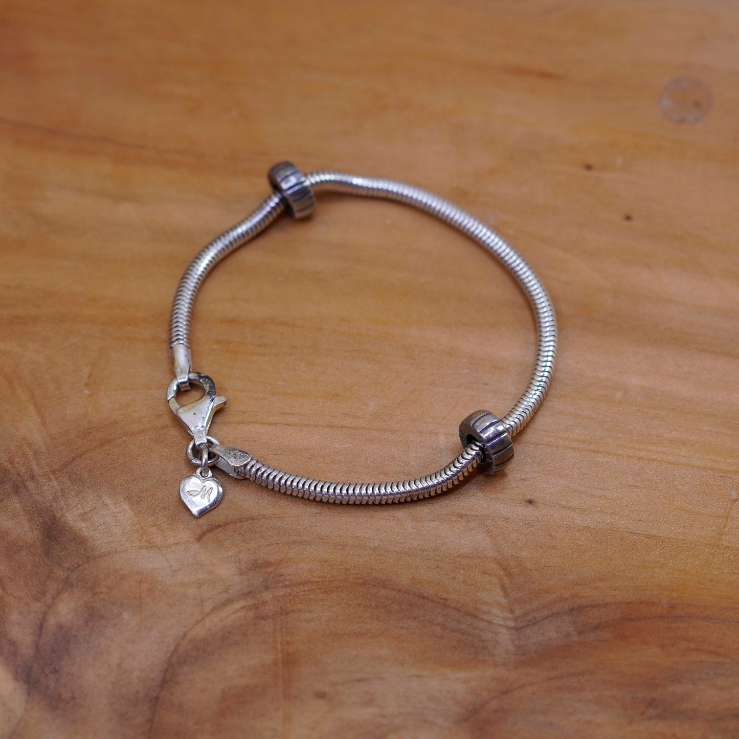 6.75”, 3mm, vintage Sterling silver snake chain, 925 bracelet with charms
