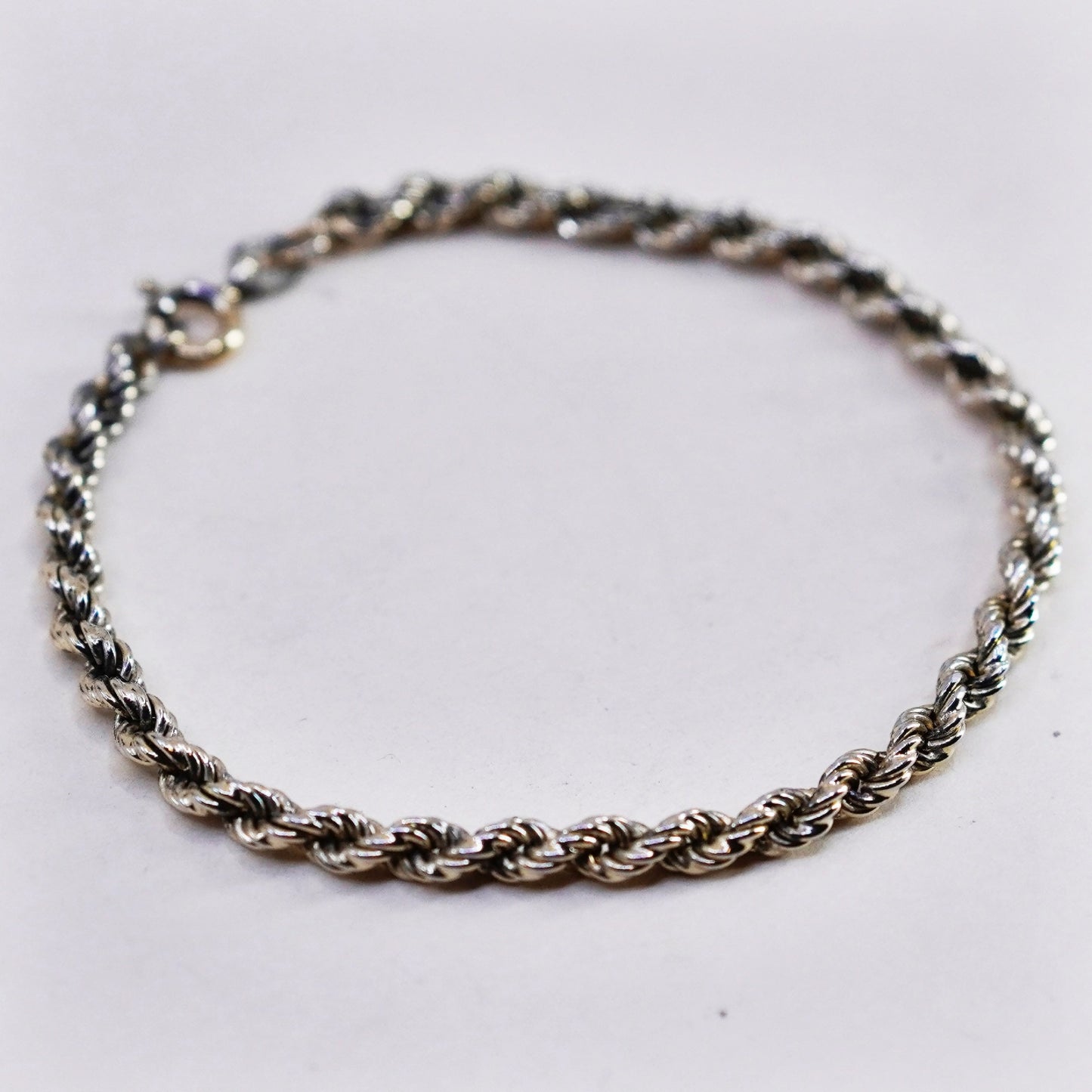 6.75”, Vintage vermeil gold over sterling 925 silver Italy rope chain bracelet
