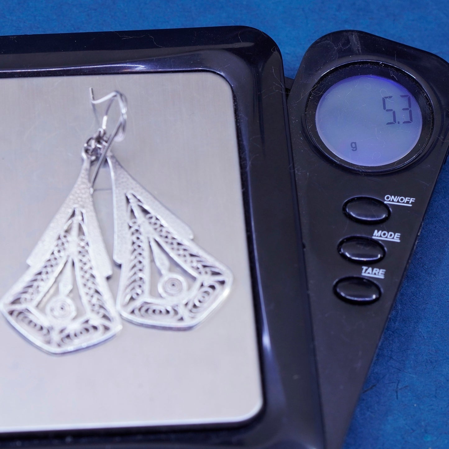 Vintage sterling silver handmade earrings, 925 filigree teardrop drop