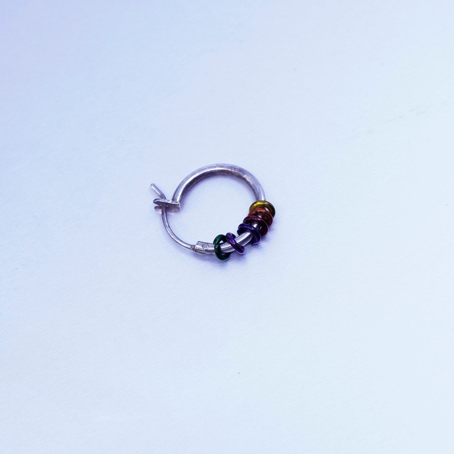 0.5”, Sterling silver handmade earrings, 925 Huggie hoops with colorful rings