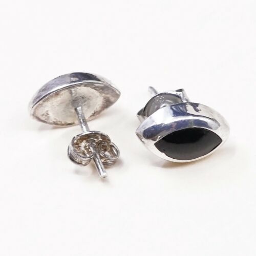 Vintage Sterling Silver Handmade Earrings, 925 Silver Studs W/ Obsidian