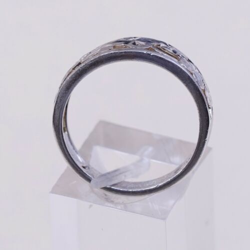 Sz 9, Vtg Sterling Silver Handmade Ring, 925 Silver Band W/ filigree Flower