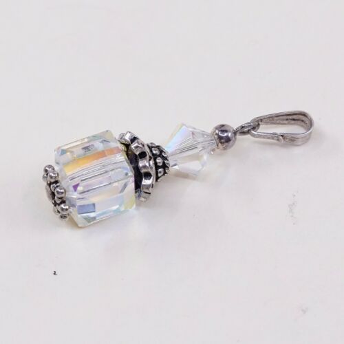 Vintage Sterling silver handmade pendant, 925 silver with Cube crystal N Bali