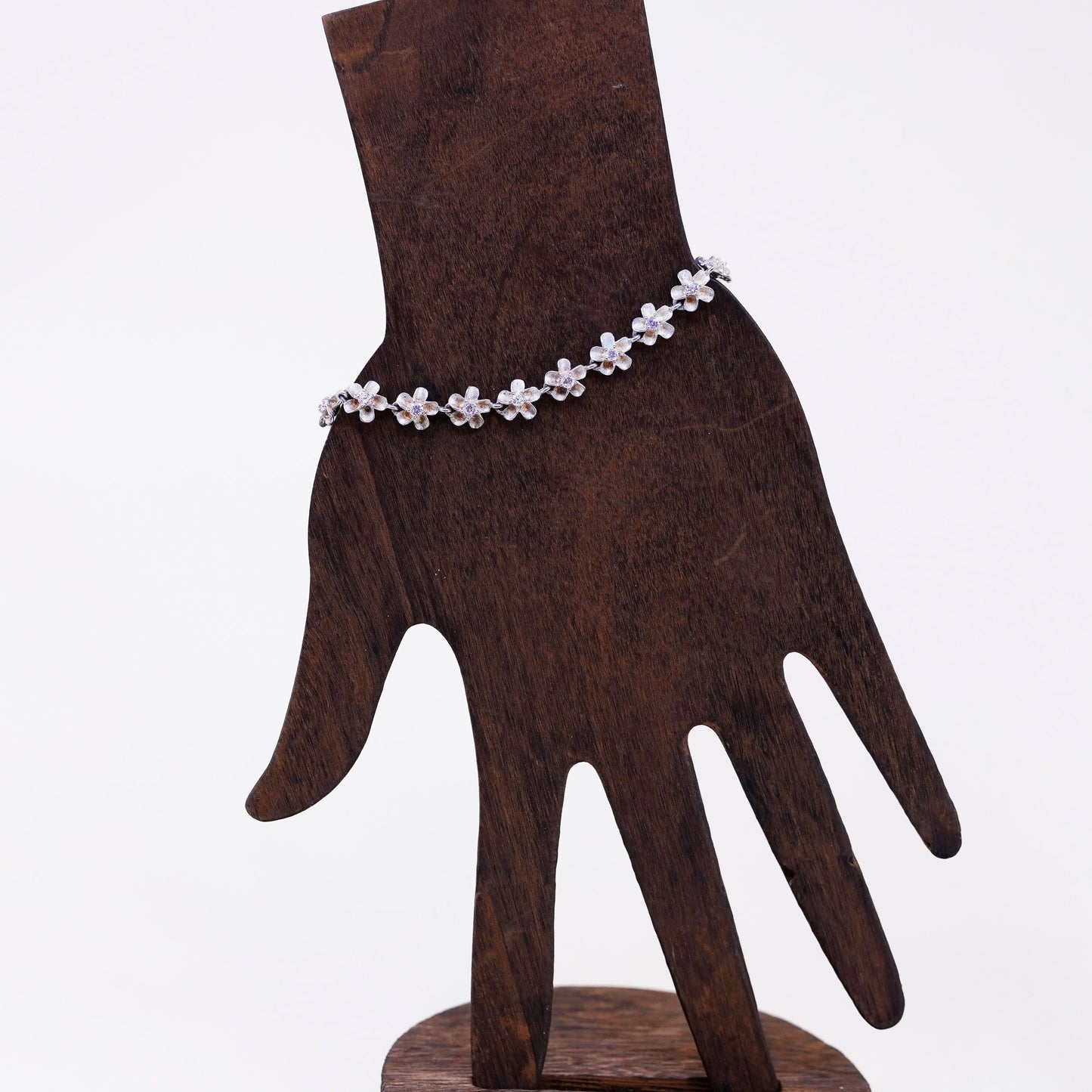 7.5”, sterling silver bracelet, 925 plumeria flowers with cz, handmade jewelry