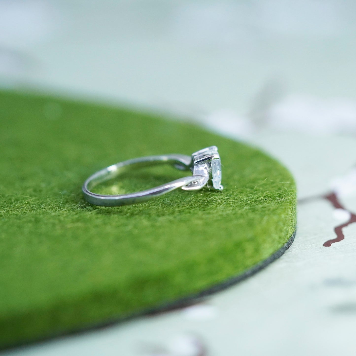 Size 7.25, Vintage sterling silver handmade ring, engagement ring with heart cz
