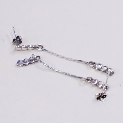 Vtg Simple Handmade 925 Sterling Silver Heart Dangle Earrings, Stamped 925 Italy