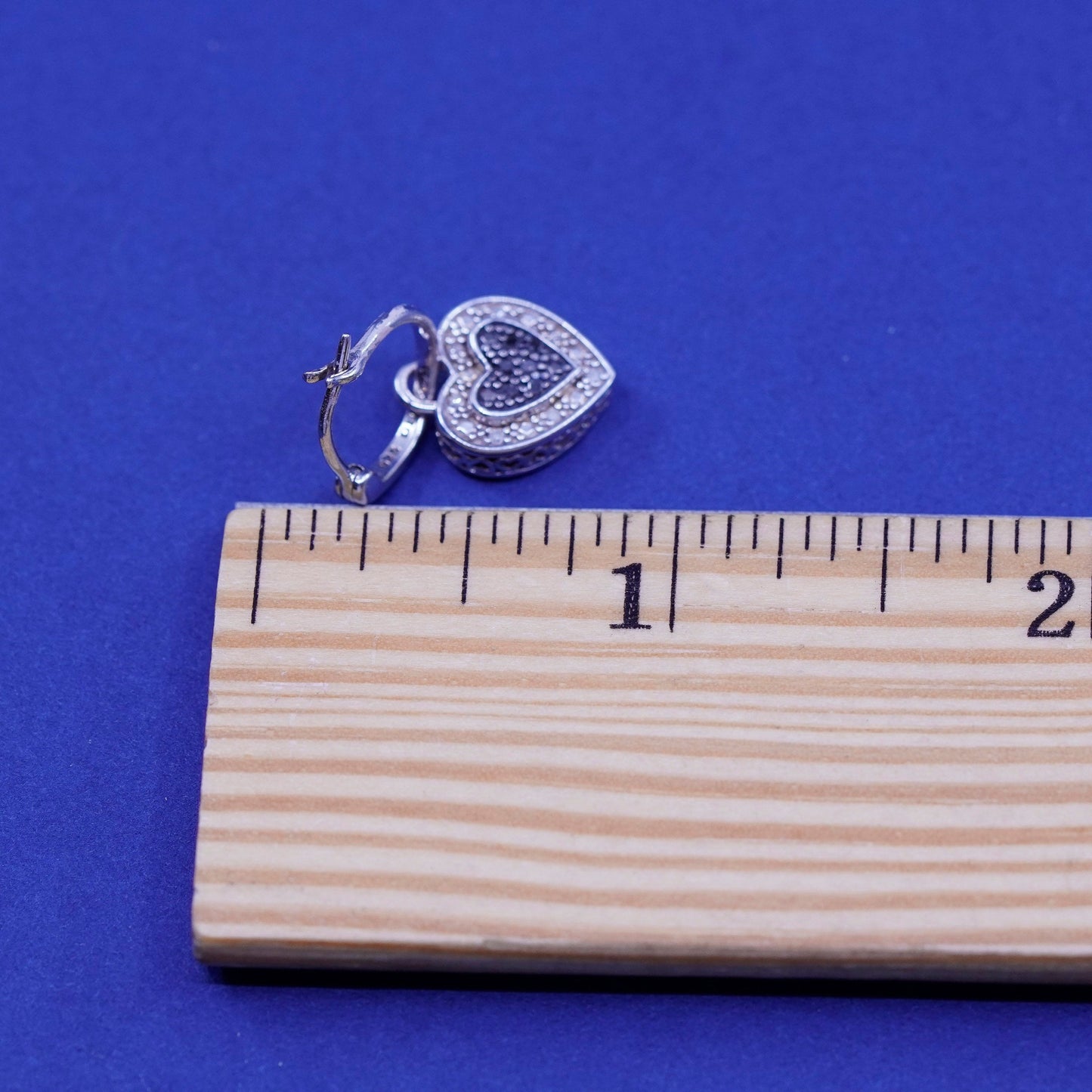 Vintage DLC two tone Sterling silver earrings, 925 hooks with diamond heart