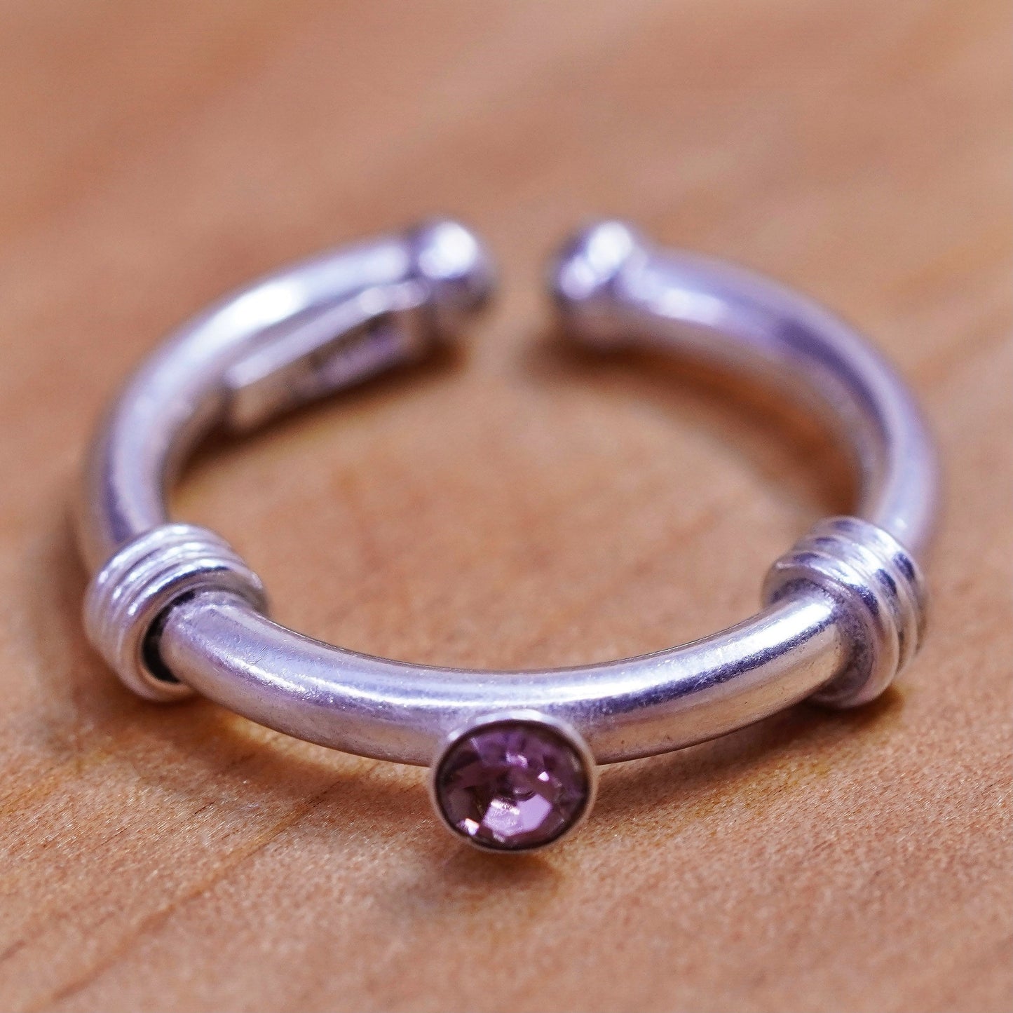 Size 1.5, Vintage Sterling silver handmade ring, 925 open band with cz