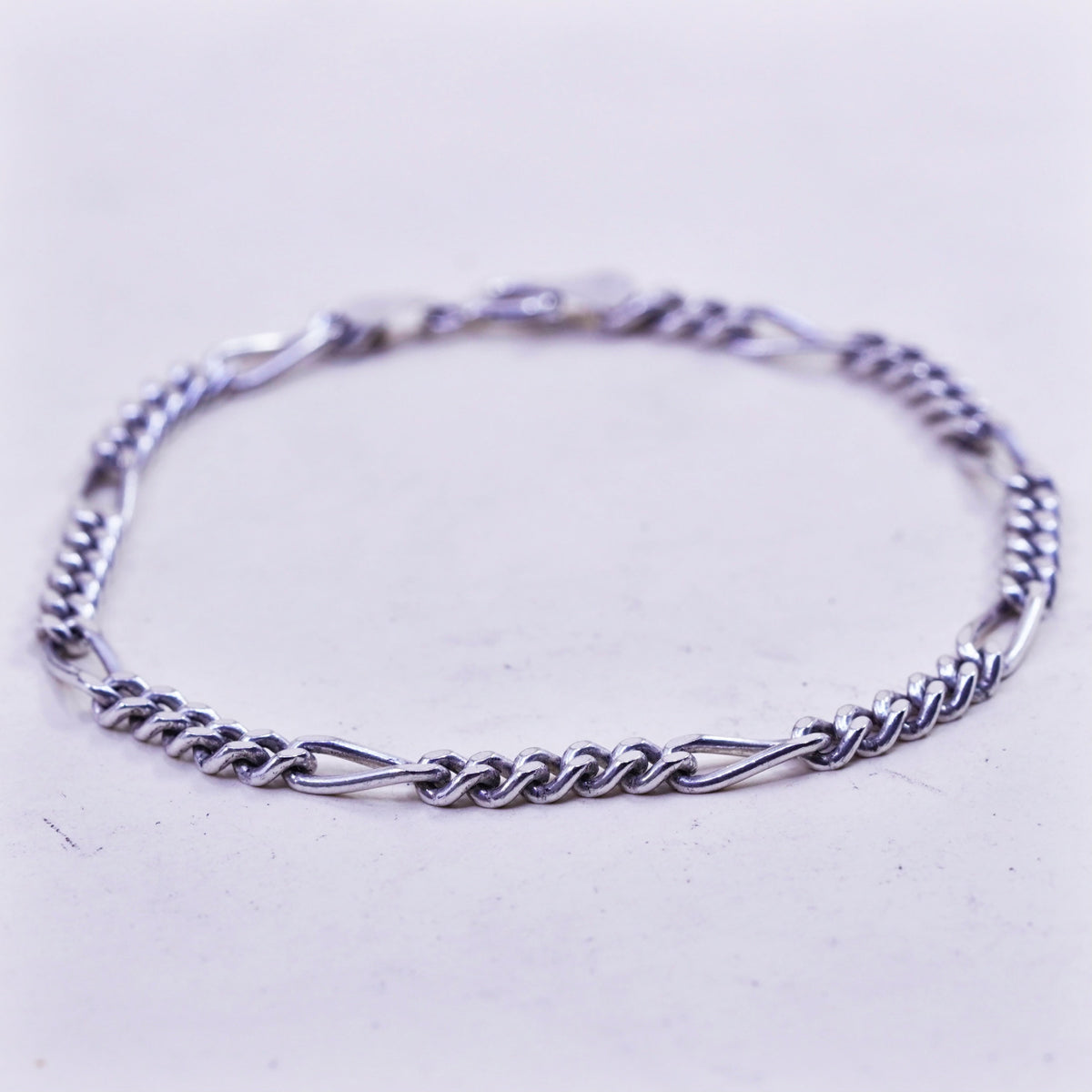 7.75”, 5mm, Vintage sterling 925 silver bracelet, Italy figaro chain