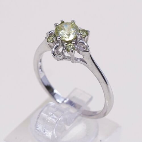 Sz 8, Vtg Sterling Silver handmade Ring, 925 Silver W/ Round Cut citrine