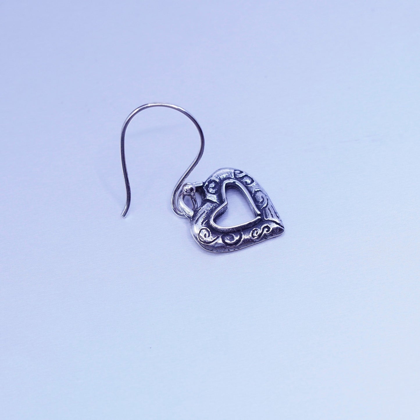 Vintage Sterling 925 silver handmade textured heart earrings
