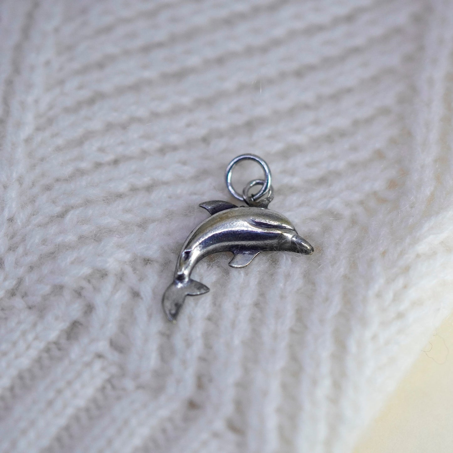 Vintage sterling silver dolphin pendant, 925 charm