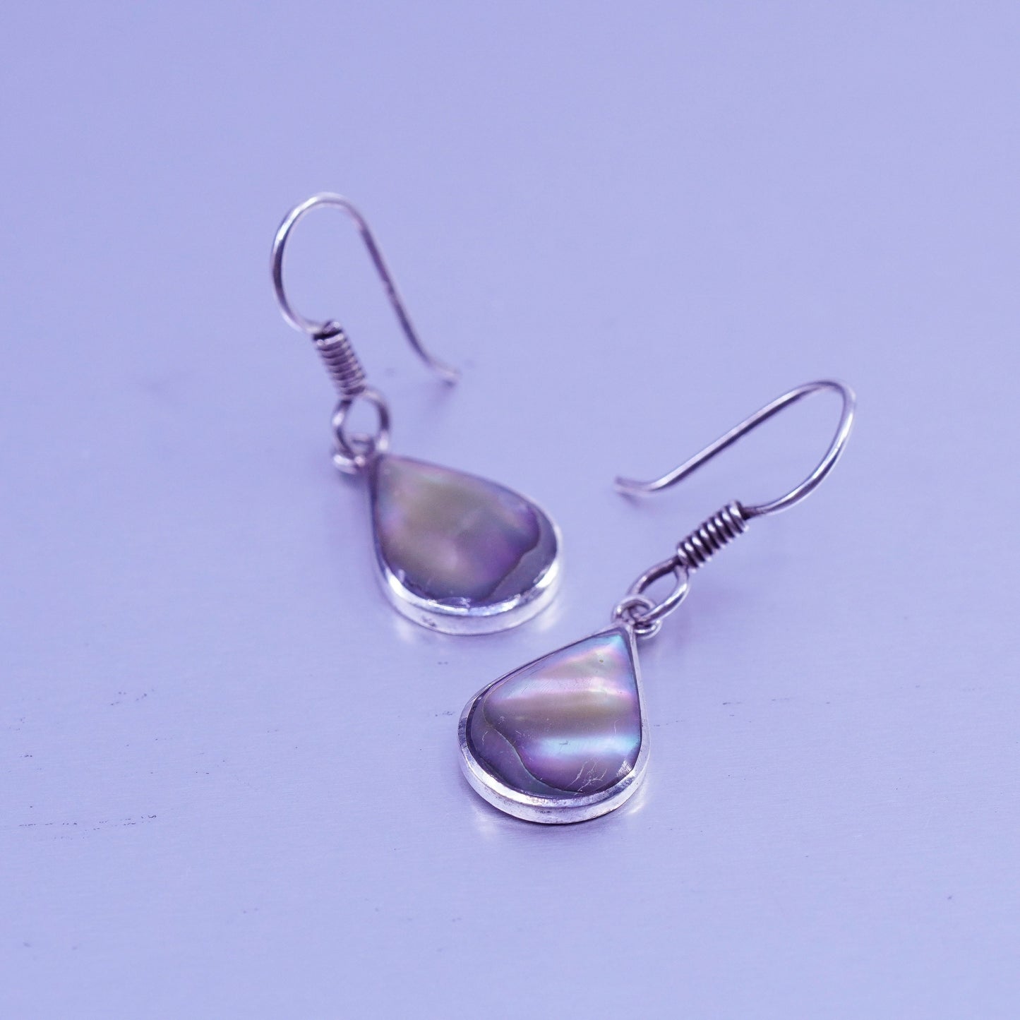 Vintage designer Sterling 925 silver handmade earrings with teardrop abalone