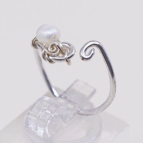 Sz 5.75, Vtg Sterling 925 Silver Handmade Ring W/ Pearl, Simple Elegant