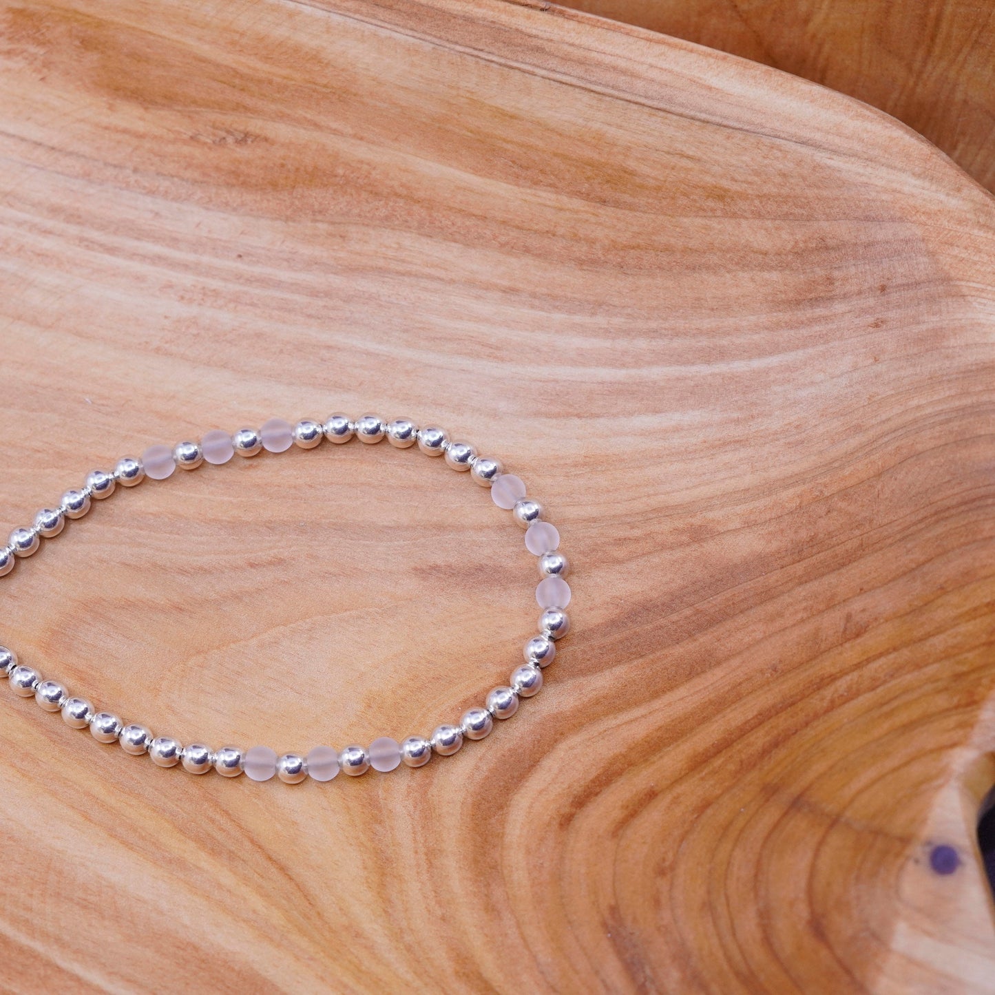 7.5”, Vintage Sterling silver handmade bracelet, 925 beads with crystal