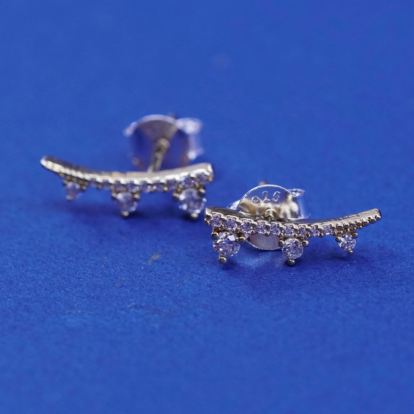 Vintage vermeil gold over Sterling 925 silver handmade earrings w/ Cz
