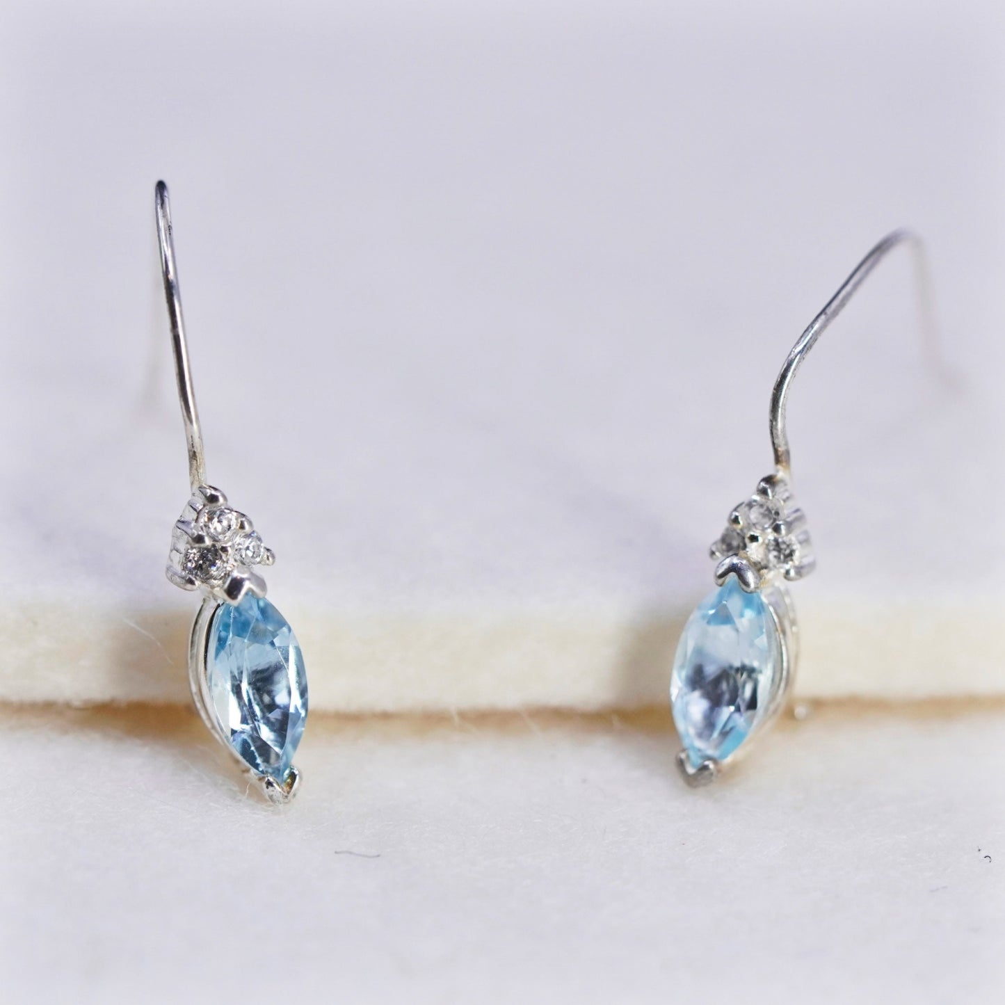 Vintage Sterling 925 silver marquise shaped earrings with blue topaz