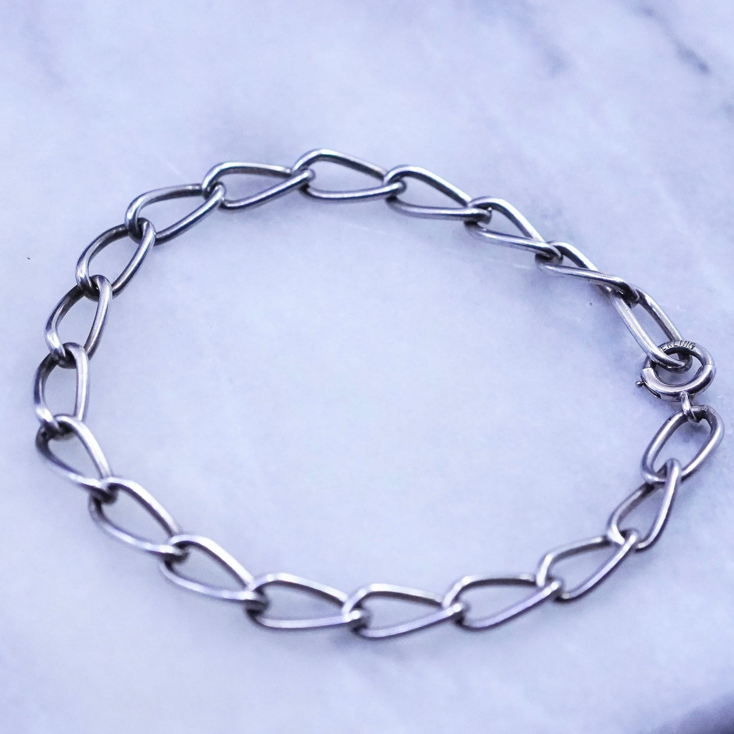 6.75”, vintage Sterling silver handmade bracelet 925 curb chain, men’s bracelet