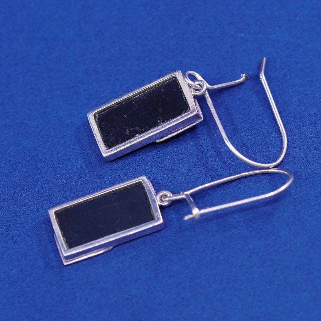 Vintage Sterling silver handmade earrings, 925 w/ long obsidian