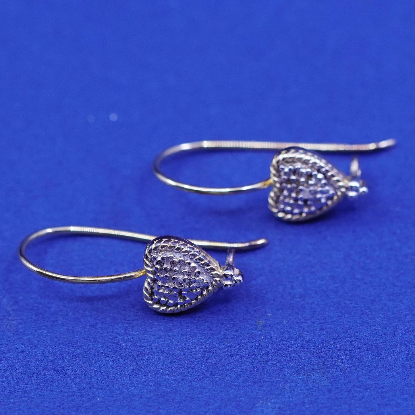 vermeil gold over Sterling silver handmade earrings, 925 heart with diamonds