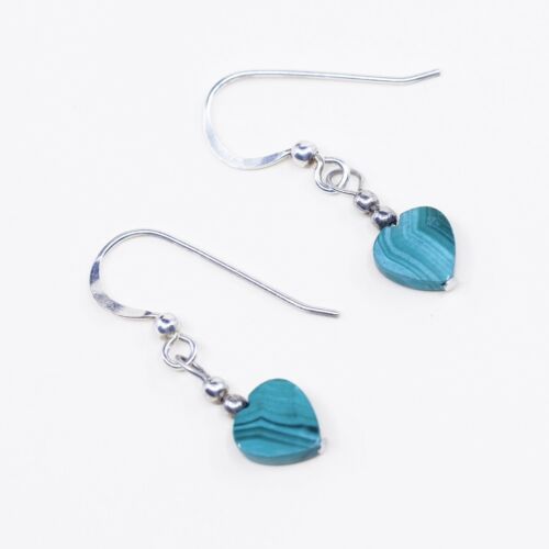 Vintage mexico Sterling silver earrings, 925 Hooks with Heart malachite