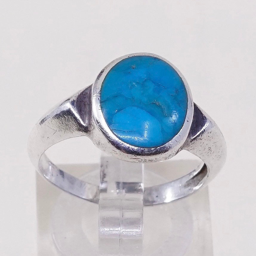 sz 7.5, vtg sterling silver ring, handmade 925 ring w/ turquoise, southwestern