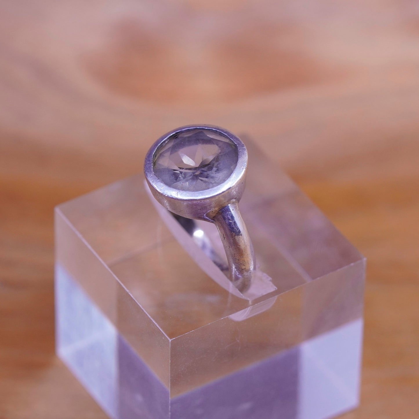 Size 6.25 vintage Sterling silver handmade ring, 925 band with crystal