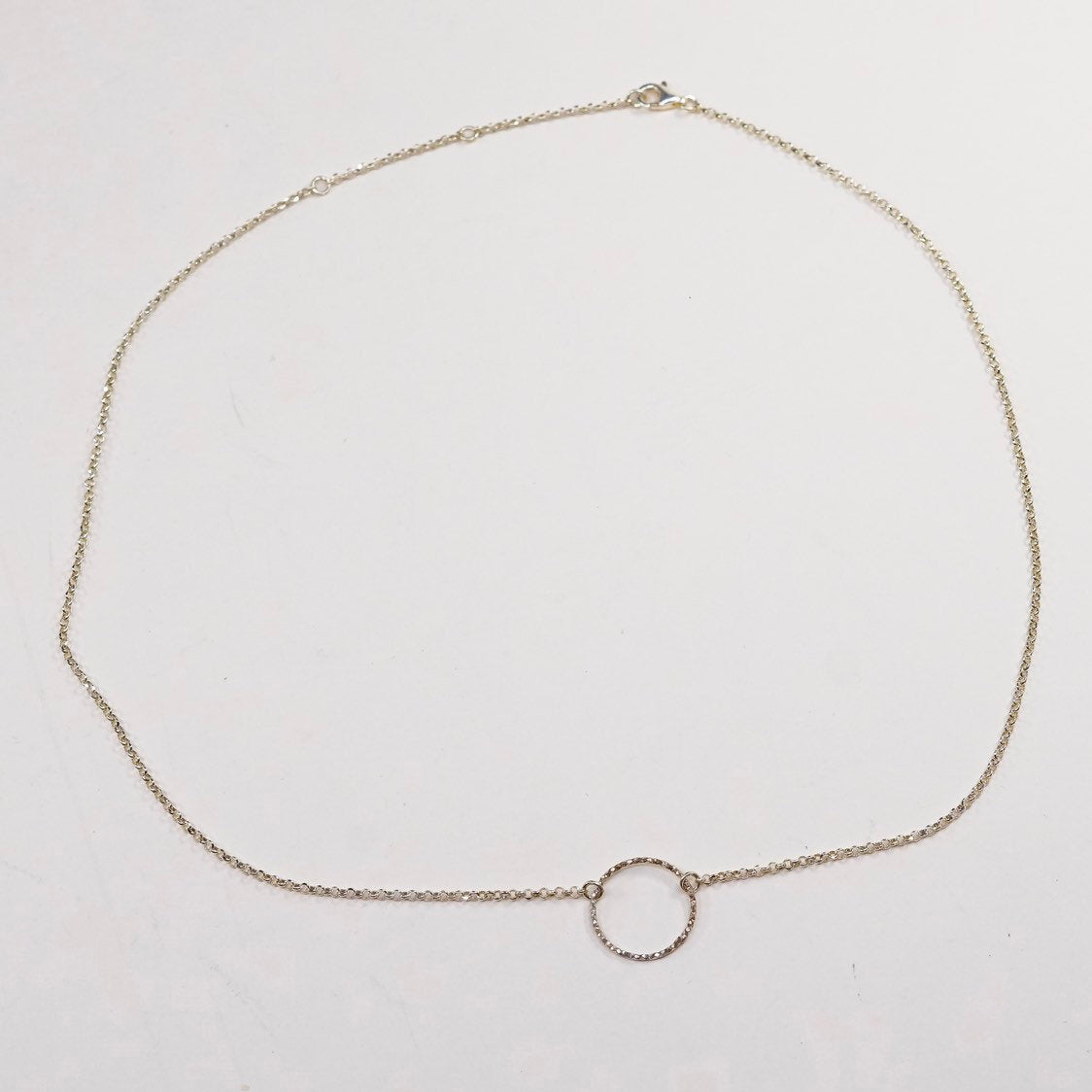 16"+2”, 1mm, gold sterling silver necklace, 925 circle chain w/ circle pendant