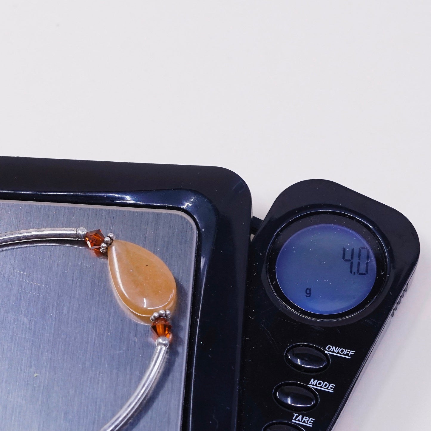 6.75”, vintage 925 Sterling silver bar N beads bracelet w/ orange gemstone