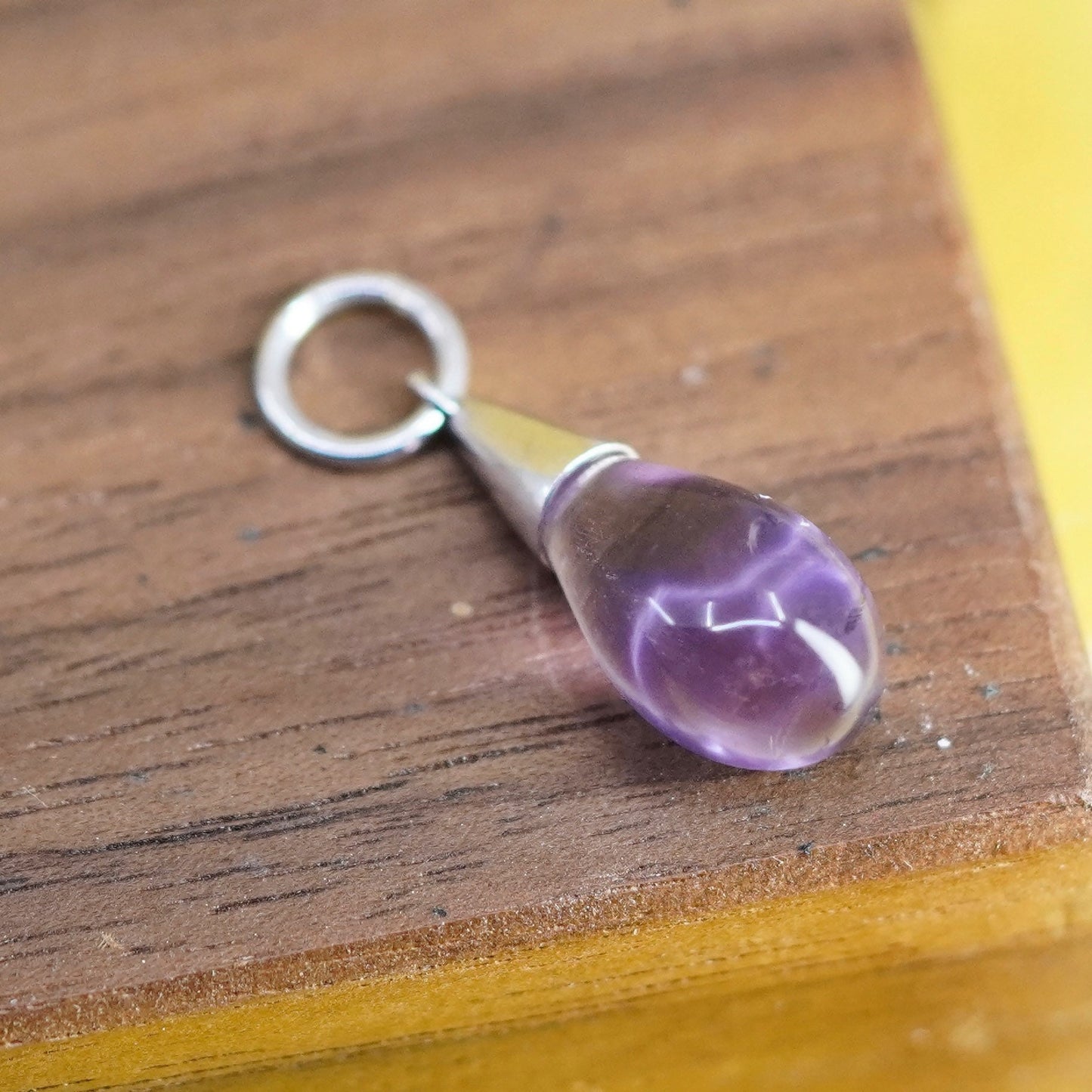 Vintage Sterling silver handmade pendant, 925 teardrop charm with amethyst
